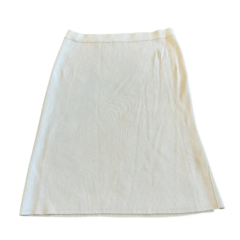 GSTQ White Ribbed Pencil Skirt Stretch Slit Comfort Casual Office Size XL Womens